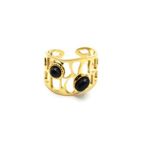 Bague-Manchette-Ajouree-Acier-Dore-avec-Pierres-Noires-Ronde-et-Ovale