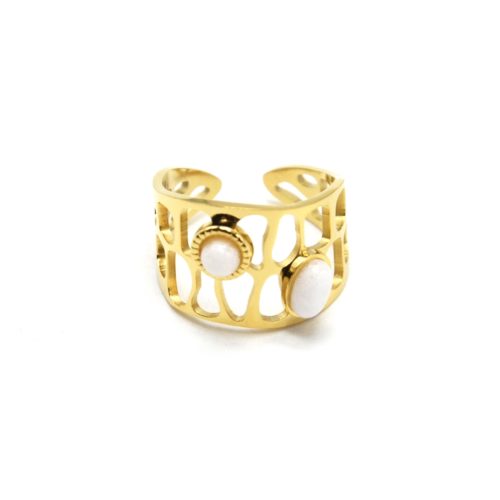 Bague Femme Acier Inoxydable Or - Design Ovale Pierre Goldstone - Cadeau Saint-Valentin, Anniversaire