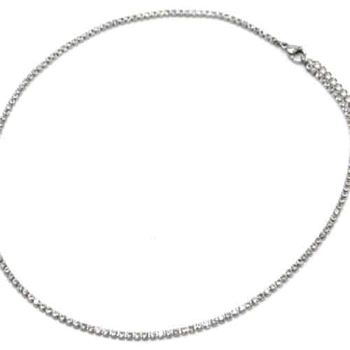 Collier-Ras-du-Cou-Chaine-Multi-Strass-et-Acier-Argente