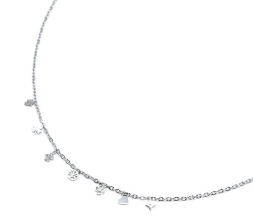 Collier-Fine-Chaine-avec-Pampilles-Assorties-Acier-Argente