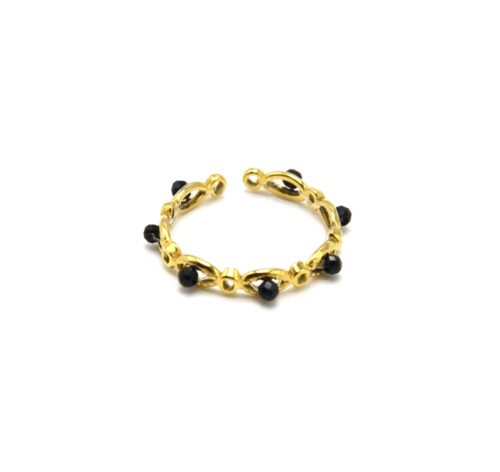 Bague-Fine-Ovales-Ajoures-Acier-Dore-avec-Pierres-Noires