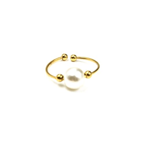Bague-Anneau-et-Billes-Acier-Dore-avec-Perle-Nacre