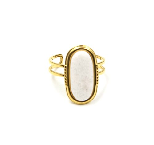 Bague-Anneau-Ajoure-avec-Pierre-Ovale-Blanche-Contour-Acier-Dore