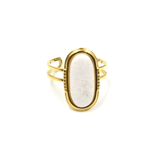 Bague-Anneau-Ajoure-avec-Pierre-Ovale-Blanche-Contour-Acier-Dore