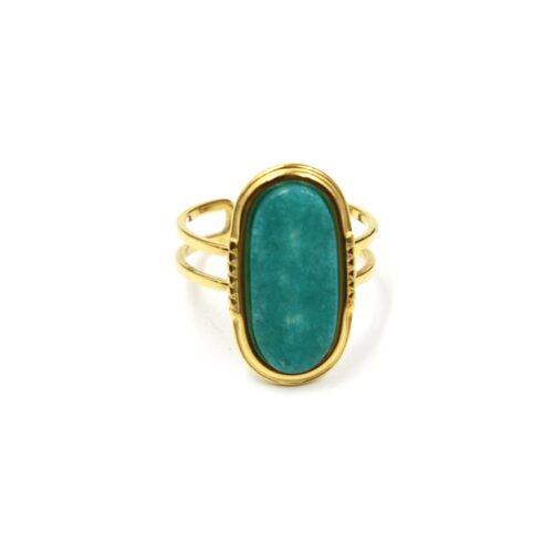 Bague-Anneau-Ajoure-avec-Pierre-Ovale-Verte-Contour-Acier-Dore