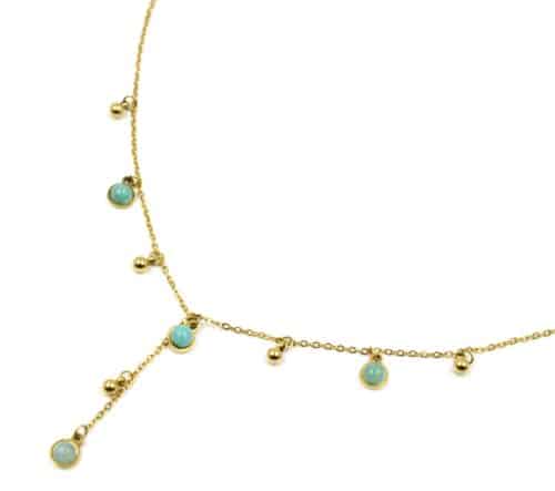 Collier-Chaine-Y-avec-Billes-Acier-Dore-et-Pierres-Vertes