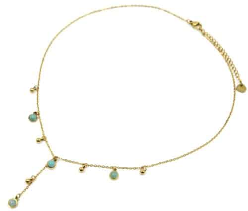 Collier-Chaine-Y-avec-Billes-Acier-Dore-et-Pierres-Vertes