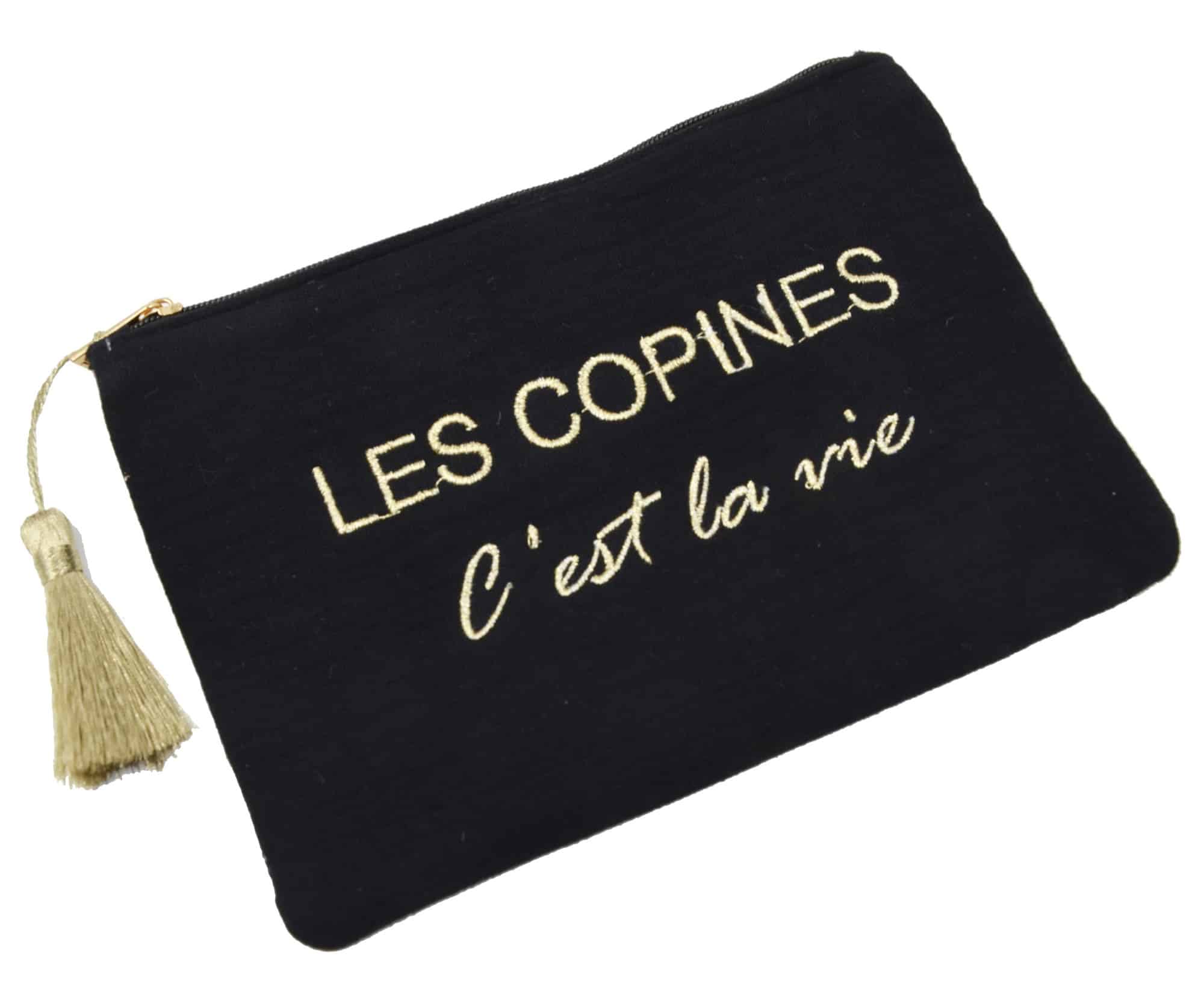 Trousse-Pochette-Gaze-Coton-Noir-Message-Les-Copines-Cest-La-Vie