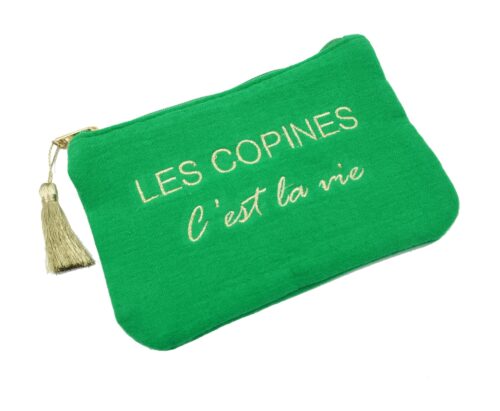 Trousse-Pochette-Gaze-Coton-Vert-Message-Les-Copines-Cest-La-Vie