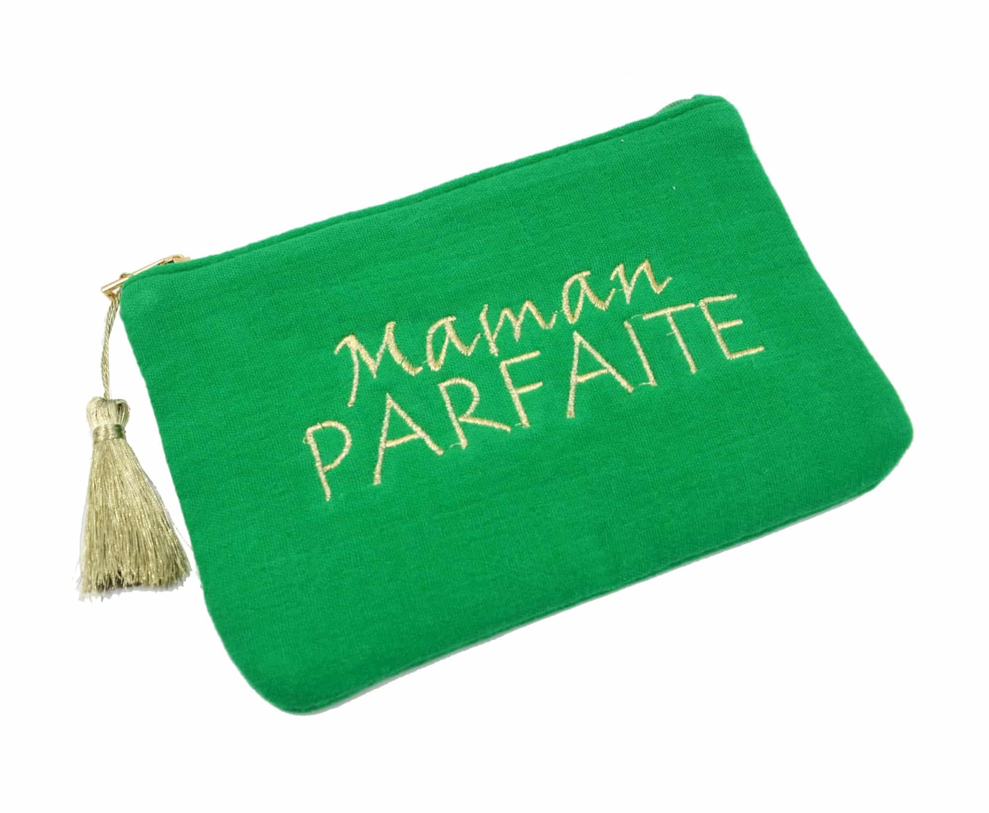 Trousse-Pochette-Gaze-Coton-Vert-Message-Brode-Maman-Parfaite