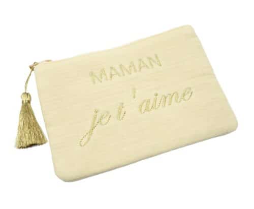 Trousse-Pochette-Gaze-Coton-Beige-Message-Brode-Maman-Je-Taime