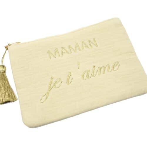 Trousse-Pochette-Gaze-Coton-Beige-Message-Brode-Maman-Je-Taime