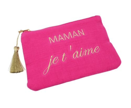 Trousse-Pochette-Gaze-Coton-Fuchsia-Message-Brode-Maman-Je-Taime