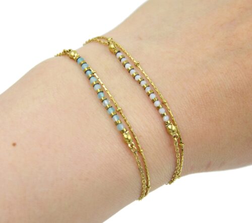 Bracelet-Double-Chaines-Billes-Acier-Dore-et-Mini-Pierres