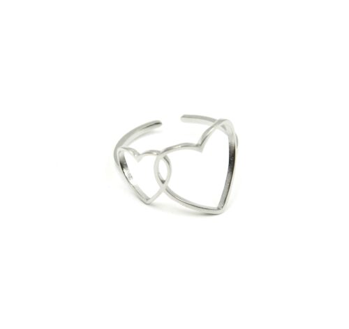 Bague-avec-Double-Coeurs-Contour-Acier-Argente