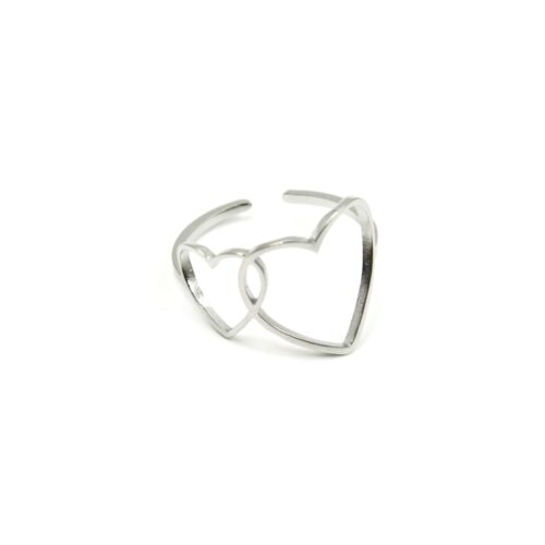 Bague-avec-Double-Coeurs-Contour-Acier-Argente