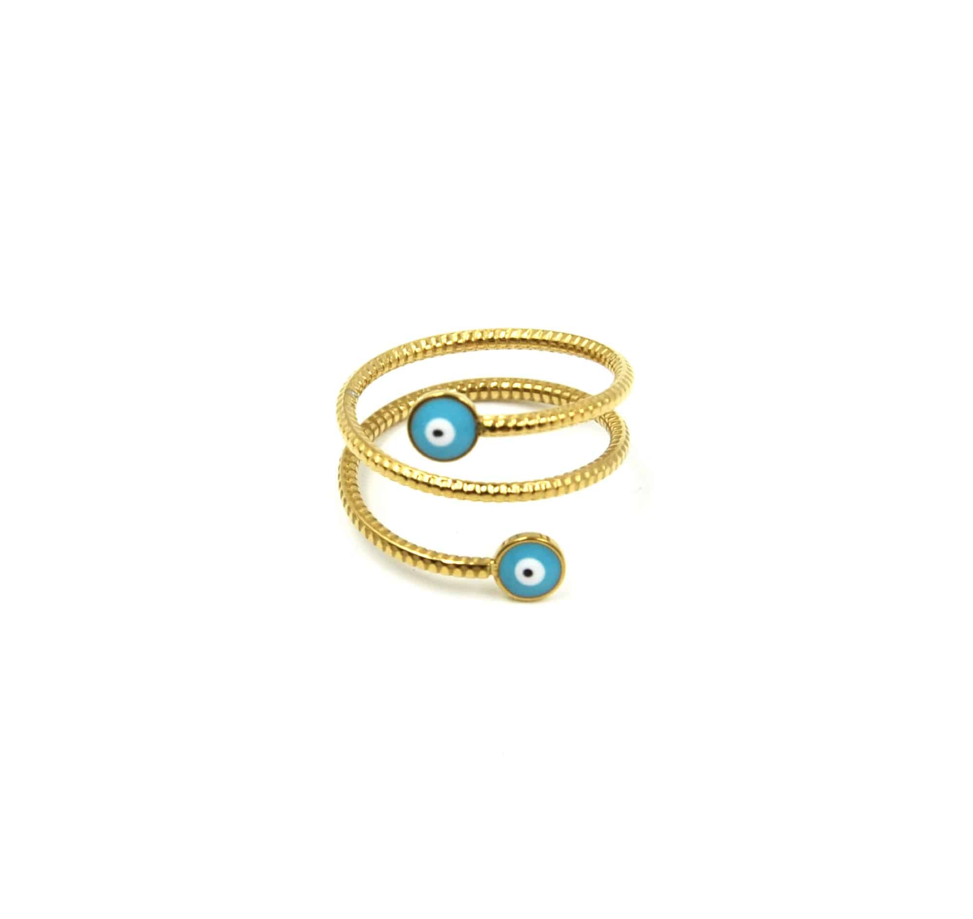 Bague-Tourbillon-Acier-Dore-avec-Double-Oeil-Email-Turquoise