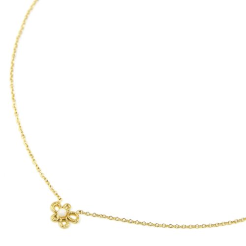 Collier-Pendentif-Fleur-Contour-Acier-Dore-et-Pierre-Blanche