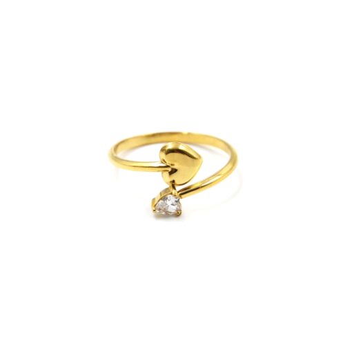 Bague-Anneau-Ouvert-avec-Coeur-Acier-Dore-et-Pierre-Coeur