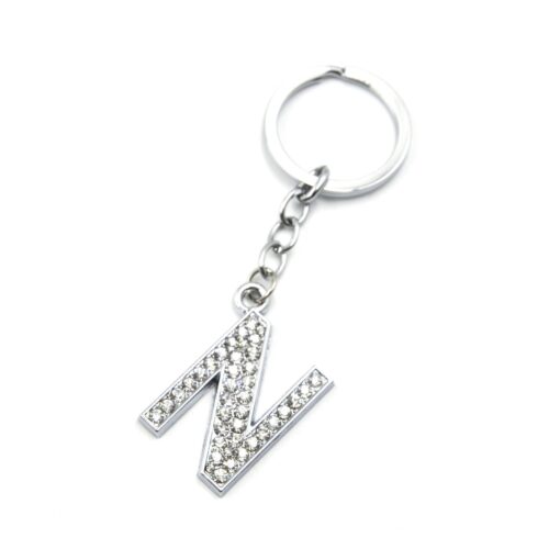 Porte-Cles-Bijou-de-Sac-Lettre-N-Metal-Argente-et-Strass