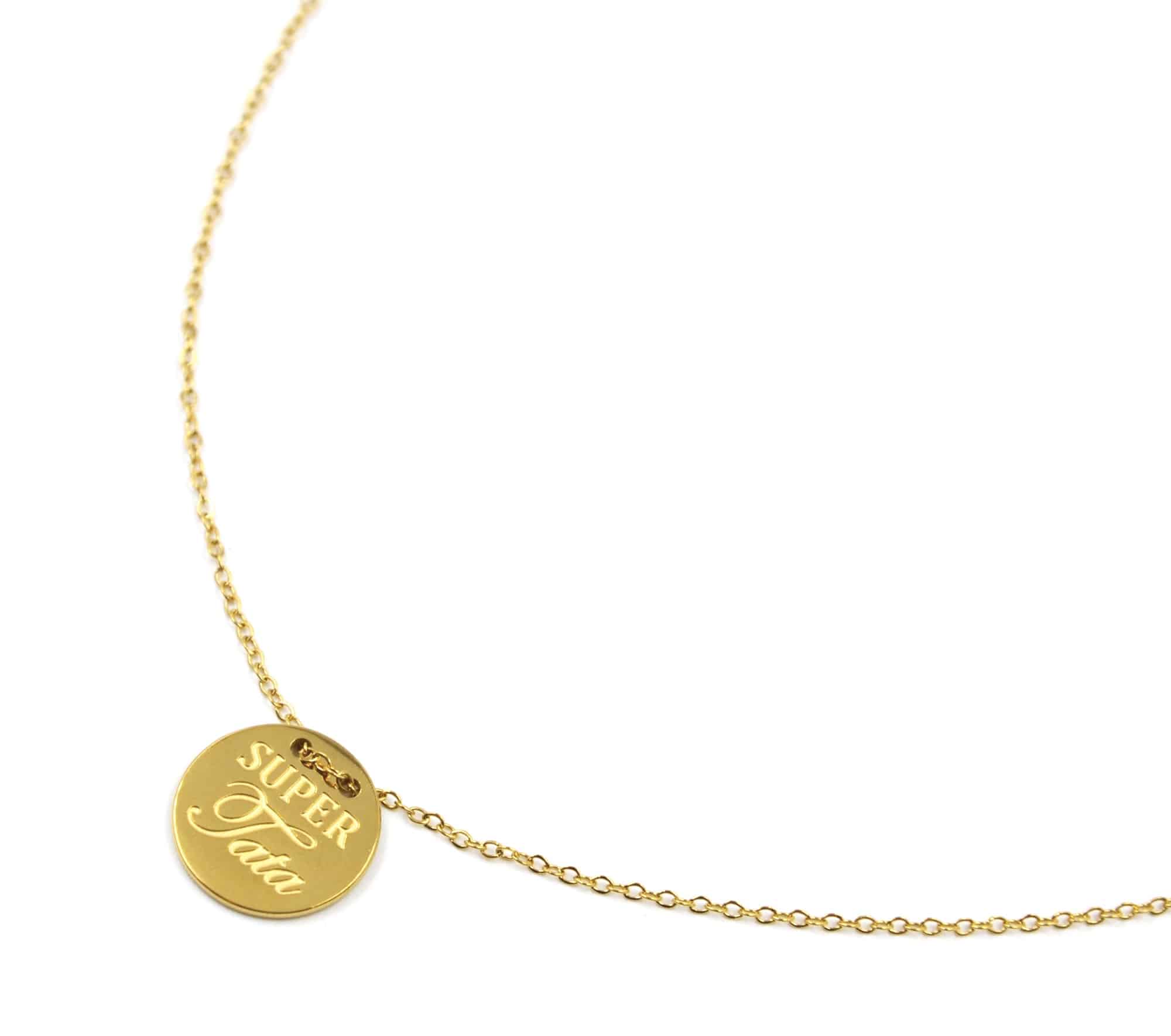 Collier-Pendentif-Medaille-Acier-Dore-avec-Message-Super-Tata