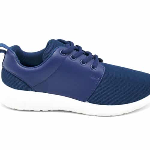 Baskets-Running-Sneakers-Uni-Toile-et-Imitation-Cuir-Bleu-Marine