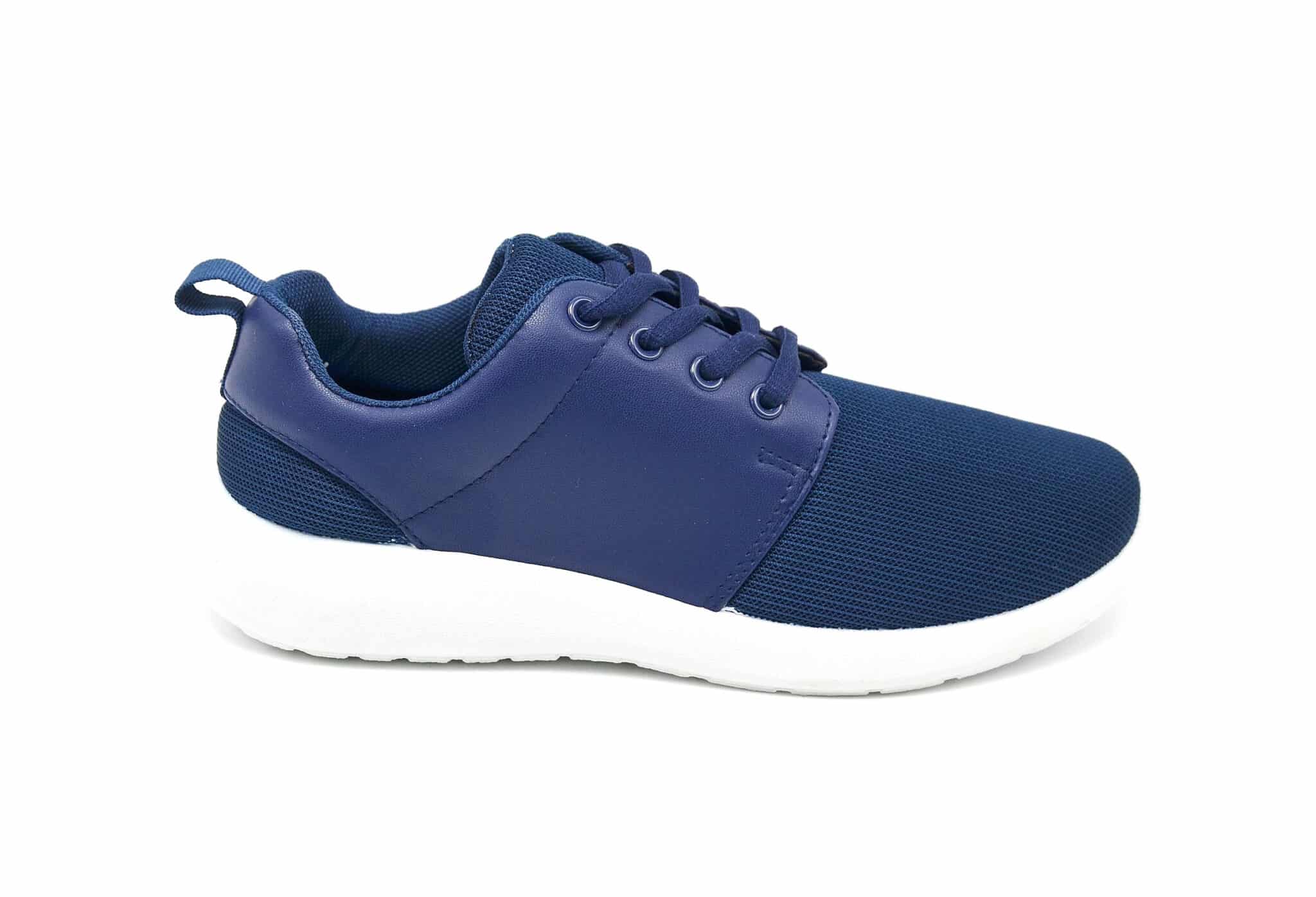 Baskets-Running-Sneakers-Uni-Toile-et-Imitation-Cuir-Bleu-Marine