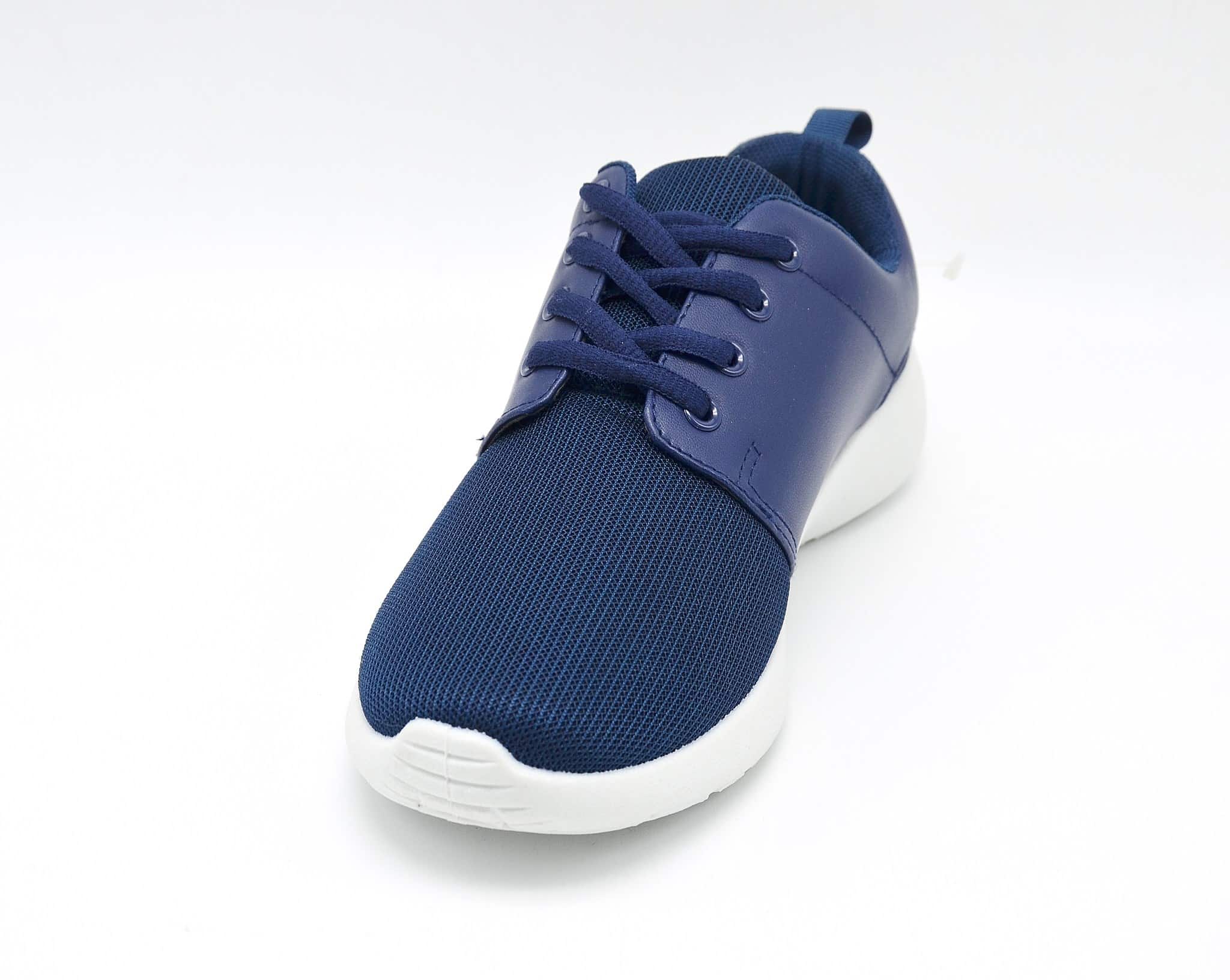 Baskets-Running-Sneakers-Uni-Toile-et-Imitation-Cuir-Bleu-Marine