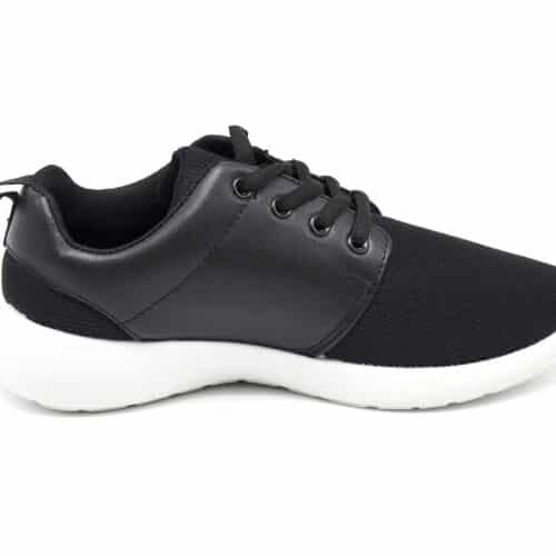 Baskets-Running-Sneakers-Uni-Toile-et-Imitation-Cuir-Noir
