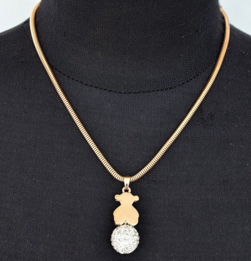 CC364 - Collier Pendentif Ourson sur Boule Strass Doré - Mode Fantaisie – Image 2