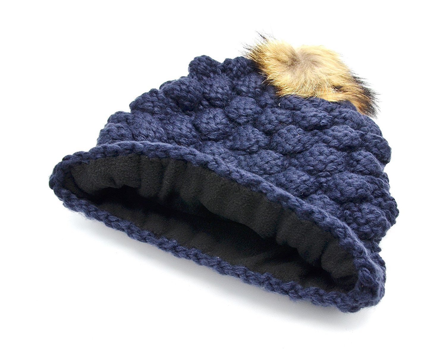 HL19 Miuno/® Bonnet /à pompon en fourrure synth/étique Chaud En tricot Pour lhiver