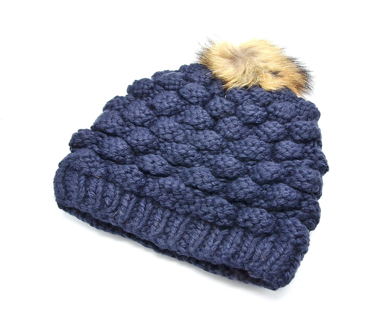 HL19 Miuno/® Bonnet /à pompon en fourrure synth/étique Chaud En tricot Pour lhiver